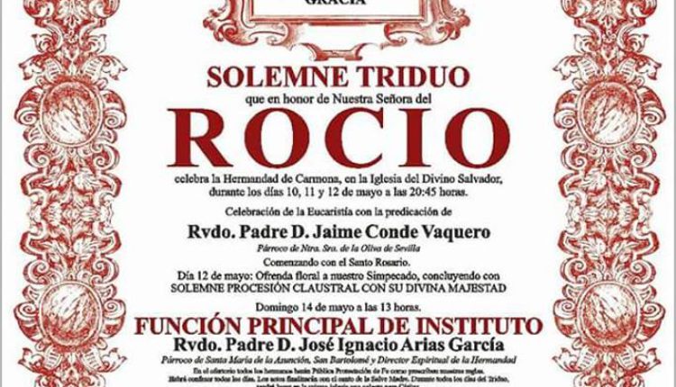 Hermandad de Carmona – Solemne Triduo y XXVII Pregón Rociero a cargo de D. José Portillo Valverde