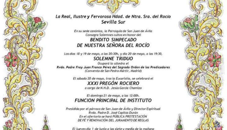 Hermandad de Sevilla Sur – Solemne Triduo y XXXI Pregón a cargo de D. Jesús García Chamizo