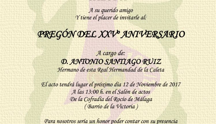 Hermandad de La Caleta – Pregón del XXV Aniversario a cargo de D. Antonio Santiago Ruiz