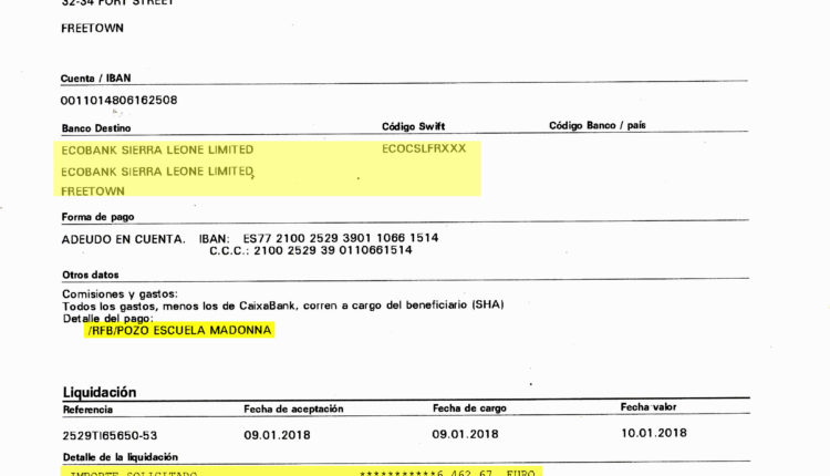 Transferencia del dinero recaudado en la Ofenda del Foro del Rocío a Sierra Leona