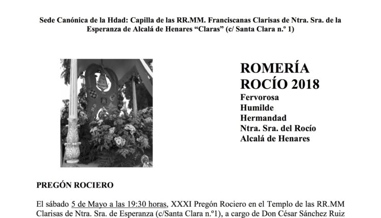 Hermandad de Alcalá de Henares – Solemnes Cultos en Honor de Ntra Sra. la Virgen del Rocío 2018