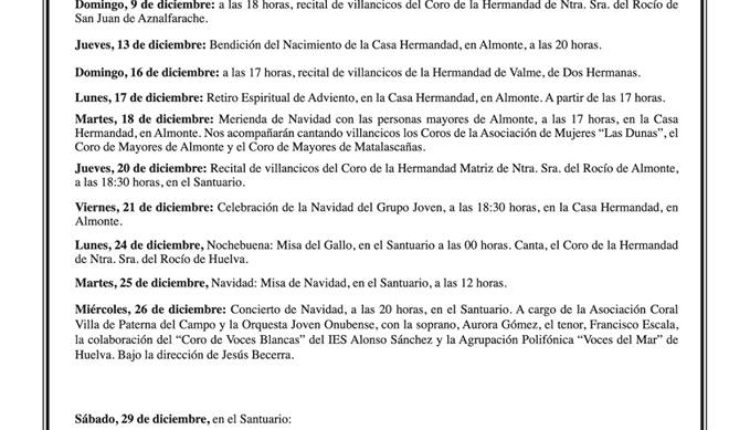 Programación de Adviento y Navidad 2018 de la Hermandad Matriz