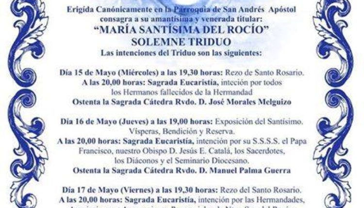 Hermandad de Torre del Mar – Solemne Triduo, Presentación de Cartel y Pregón Rociero a cargo de D. Manuel Vegas Vegas