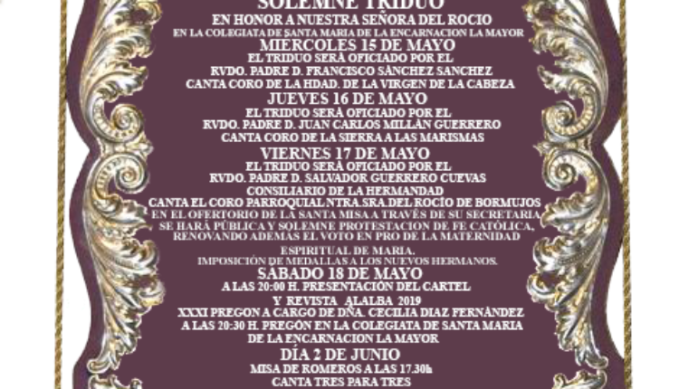 Hermandad de Ronda – Solemnes Cultos en Honor de Ntra. Sra. del Rocío 2019