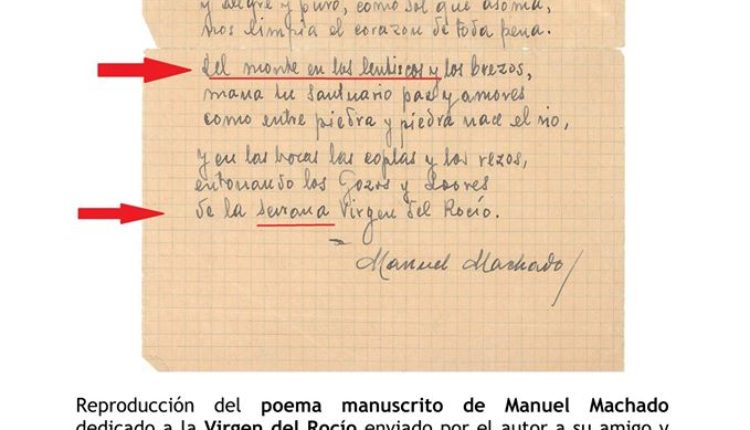 Soneto manuscrito de Manuel Machado al Rocío en 1946