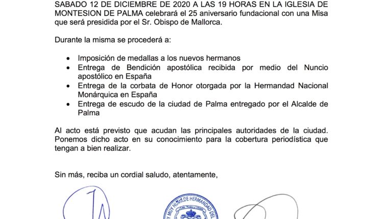 Hermandad de Palma de Mallorca – Misa Fundacional