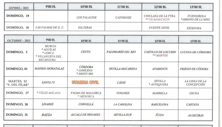 Calendario de Peregrinaciones Hdades. del Rocío 2021-2022