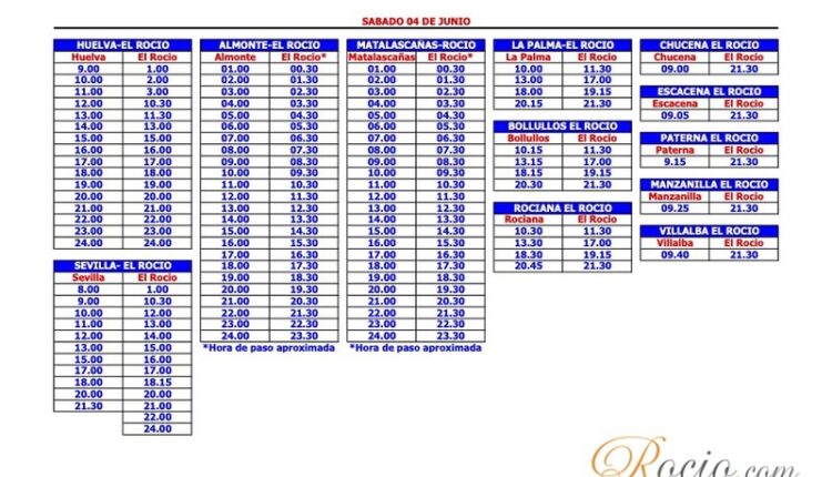 Transportes Damas S.A. – Horarios Especiales Procesión por Almonte, Traslado y Romería del Rocío