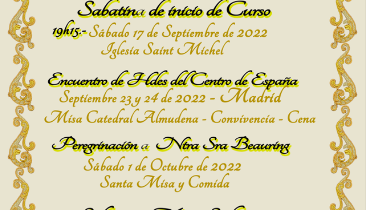 Hermandad de Bruselas – Actos septiembre-octubre 2022