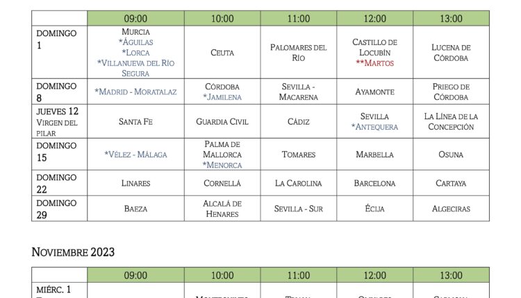 Calendario de Peregrinaciones Extraordinarias al Rocío 2023-24