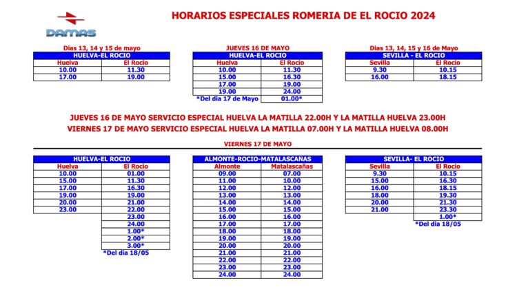 Empresa Damas – Horarios especiales Romería del Rocío 2024