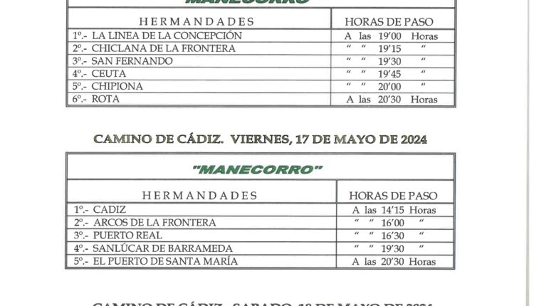 Horarios de Paso Rocío 2024 – Caminos de Cádiz
