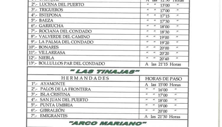 Horarios de Paso Rocío 2024 – Caminos de Huelva