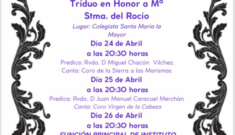 Hermandad de Ronda – Cultos a celebrar para el Rocío 2024