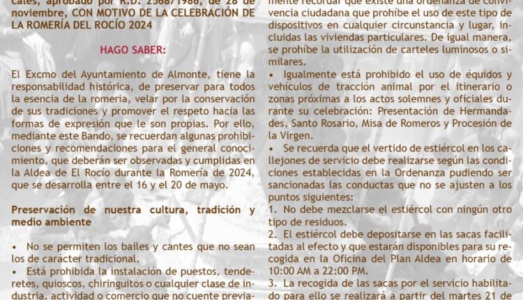 BANDO MUNICIPAL PARA LA ROMERÍA DEL ROCÍO 2024