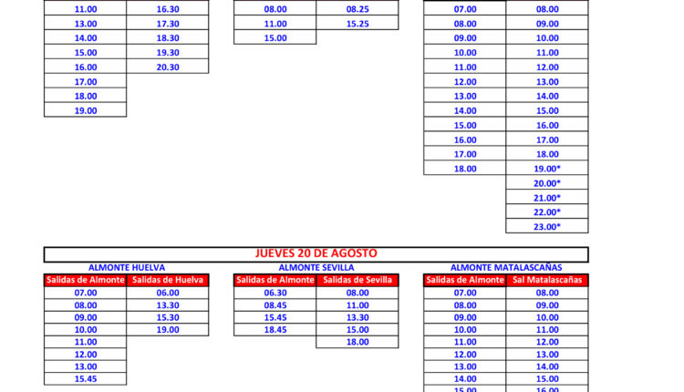 Horarios de autobuses Damas para la Venida de la Virgen 2026